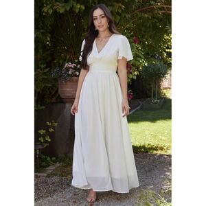 Baltic Born NWOT Birdie Maxi‎ Dress in White Flutter Sleeve Smocked Waist XL